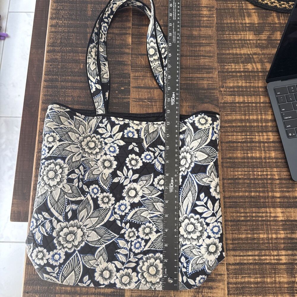 Vera Bradley Flower Tote Bag Snow Lotus Black White  Blue
